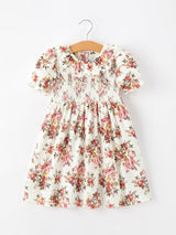 Three Little Tots Fall Garden Girls Dress Smocked Petal Collar Bow