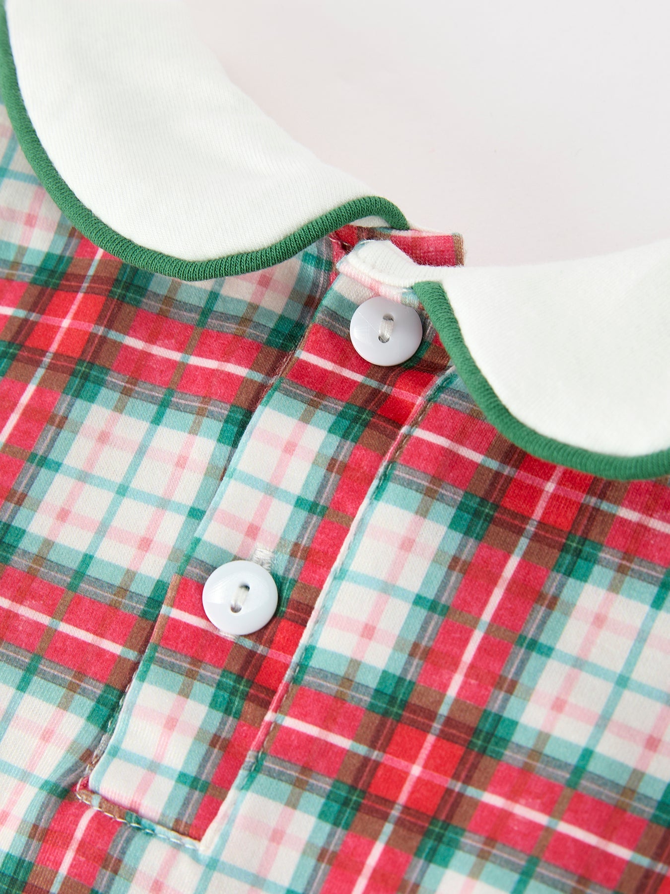 Christmas Tree Plaid Boys Romper Peter Pan Collar Smocked