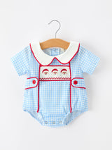 Christmas Santa Embroidered Boys Jon Jon Peter Pan Collar