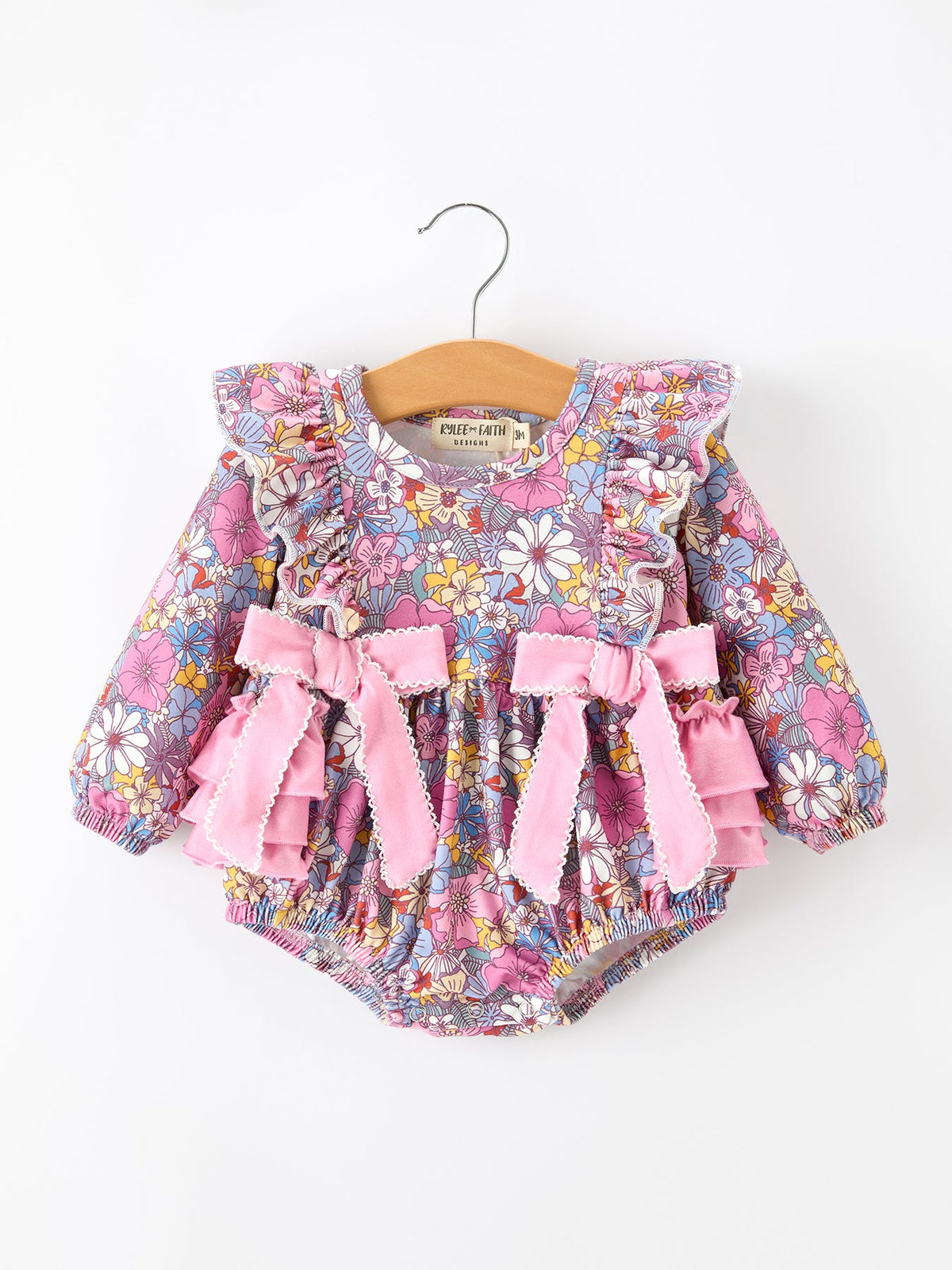 Three Little Tots Fall Vintage Floral Print Girls Long Sleeve Romper