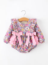 Three Little Tots Fall Vintage Floral Print Girls Long Sleeve Romper