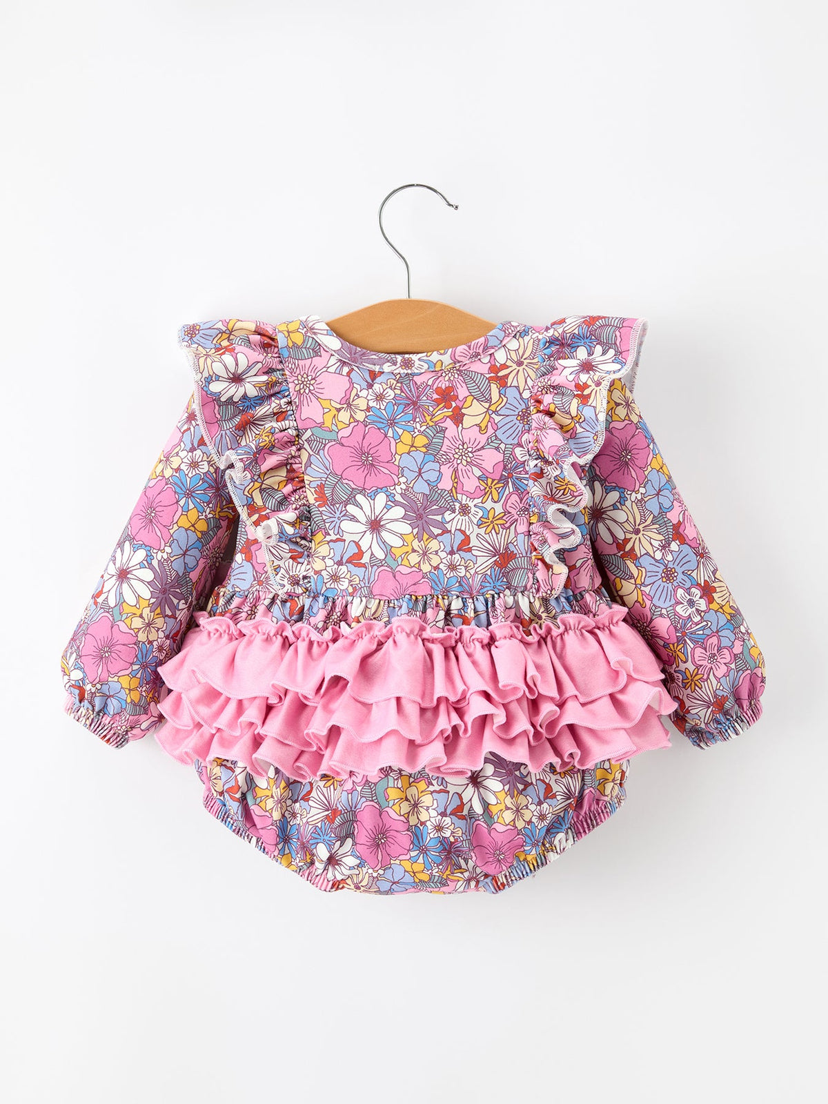 Three Little Tots Fall Vintage Floral Print Girls Long Sleeve Romper, additional product photo
