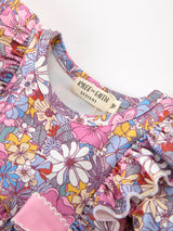 Three Little Tots Fall Vintage Floral Print Girls Long Sleeve Romper, alternate angle