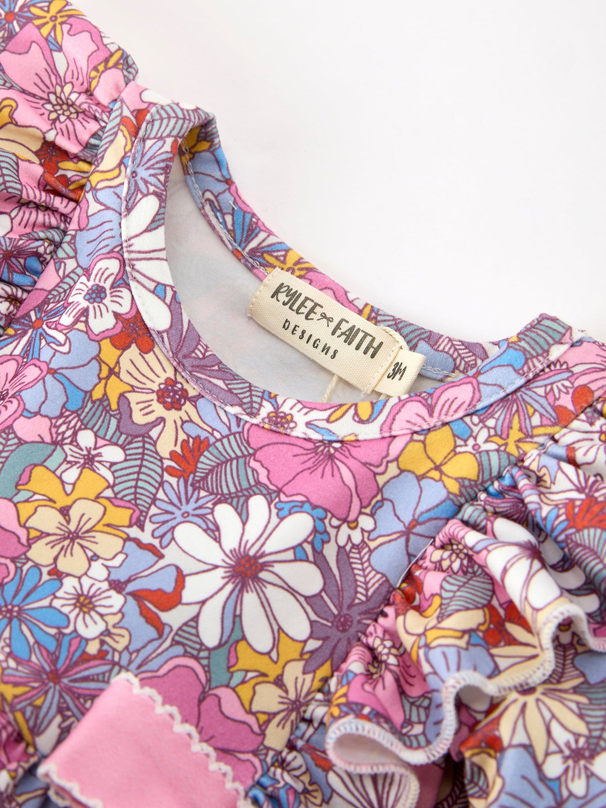 Three Little Tots Fall Vintage Floral Print Girls Long Sleeve Romper, alternate angle