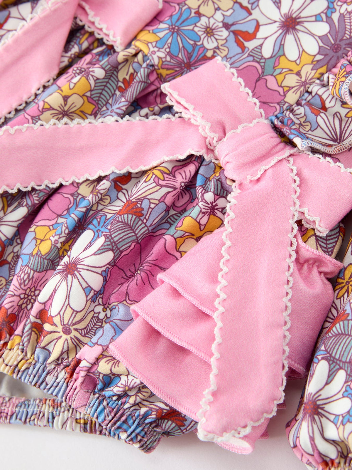 Three Little Tots Fall Vintage Floral Print Girls Long Sleeve Romper, additional view