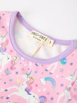 Pink Unicorn Girls Pocket Dress Rainbow Star Print