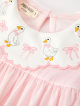 Pink Goose Embroidered Baby Girl Dress Peter Pan Collar Bow Dress