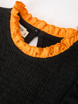 Girls Halloween Dog Pumpkin Embroidered Dress Puff Sleeve