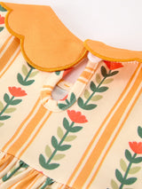 Fall Floral Stripe Girls Dress Petals Collar Smocked