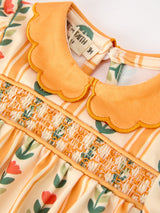 Fall Floral Stripe Baby Girls Romper Petals Collar Smocked
