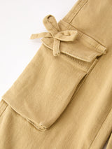 Girls Solid Cargo Leggings Side Bow Pocket Wide Leg Pants