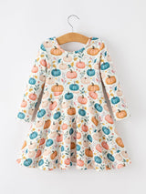 Fall Colorful Pumpkin Girls' Long-Sleeved Dress