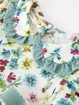 Green Floral Girls Outfit Set Ruffle Collar Bow Baby Bloomer Set
