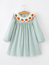 Halloween Thanksgiving Pumpkin Embroidery Girls Dress Peter Pan Collar