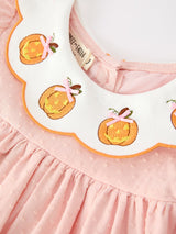 Halloween Pumpkin Applique Girls Puff Sleeve Dress