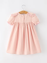Fall Baby Girl Pink Floral Embroidered Peter Pan Collar Dress