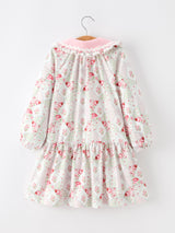 Fall Girls Floral Peter Pan Collar Ruffle Long-sleeved Dress