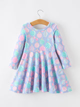 Girls Pastel Christmas Ornament Print Twirl Dress