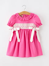 Fall Girl Hot Pink Ruffle Smocked Embroidery Dress