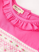 Fall Girl Hot Pink Ruffle Smocked Embroidery Dress