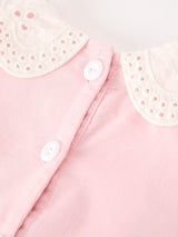 Fall Pink Smocked Girls Dress Peter Pan Collar Long Sleeve Floral Detail