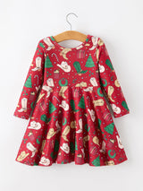 Girls Christmas Wreaths Twirl Long Sleeve Festive Dress