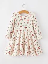 Girls Christmas Bow & Berry Print Twirl Dress
