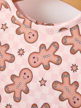 Christmas Girls Gingerbread Print Twirl Long Sleeve Dress