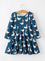 Christmas Girls Goose Twirl Dress Navy Long Sleeve Dress