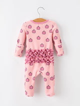 Fall Thanksgiving Pink Pumpkin Ruffle Zip Sleeper Waffle Jumpsuit
