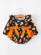 Halloween Candy Corn Baby Girl Bubble Romper Ruffle