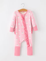 Halloween Ghost Baby Girl Pink Pajamas Ruffle Zipper Romper
