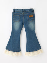Girls Denim Lace Trim Bell Bottom Jeans