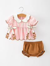 Christmas Girls Gingerbread Peter Pan Collar Bloomer Set
