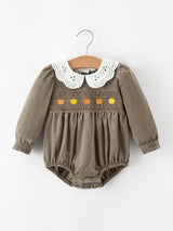 Fall Baby Girls Pumpkin Smocked Eyelet Collar Romper