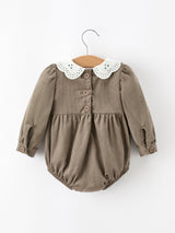 Fall Baby Girls Pumpkin Smocked Eyelet Collar Romper