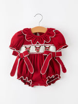 Baby Girls Christmas Reindeer Smocked Bubble Romper