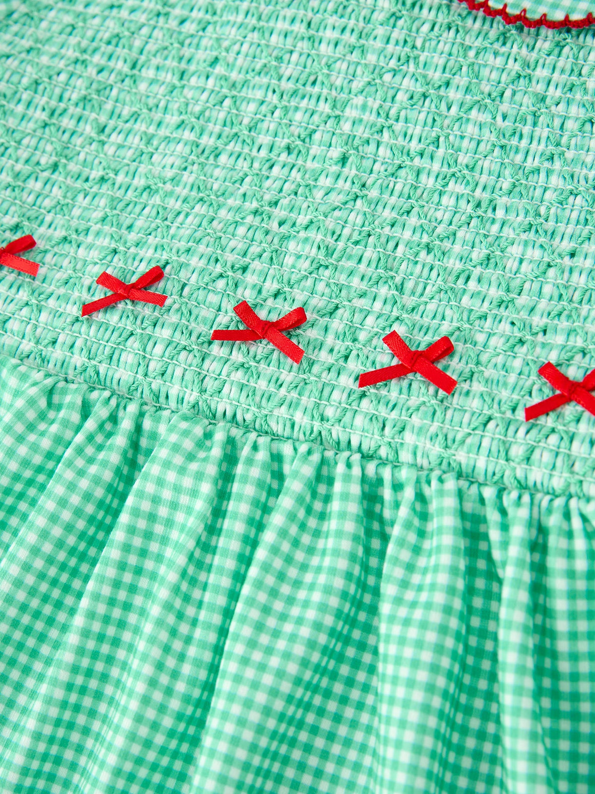 Christmas Girls Green Plaid Smocked Bow Peter Pan Collar Dress