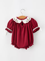 Christmas Holly Embroidered Baby Romper Petals Collar Ruffle