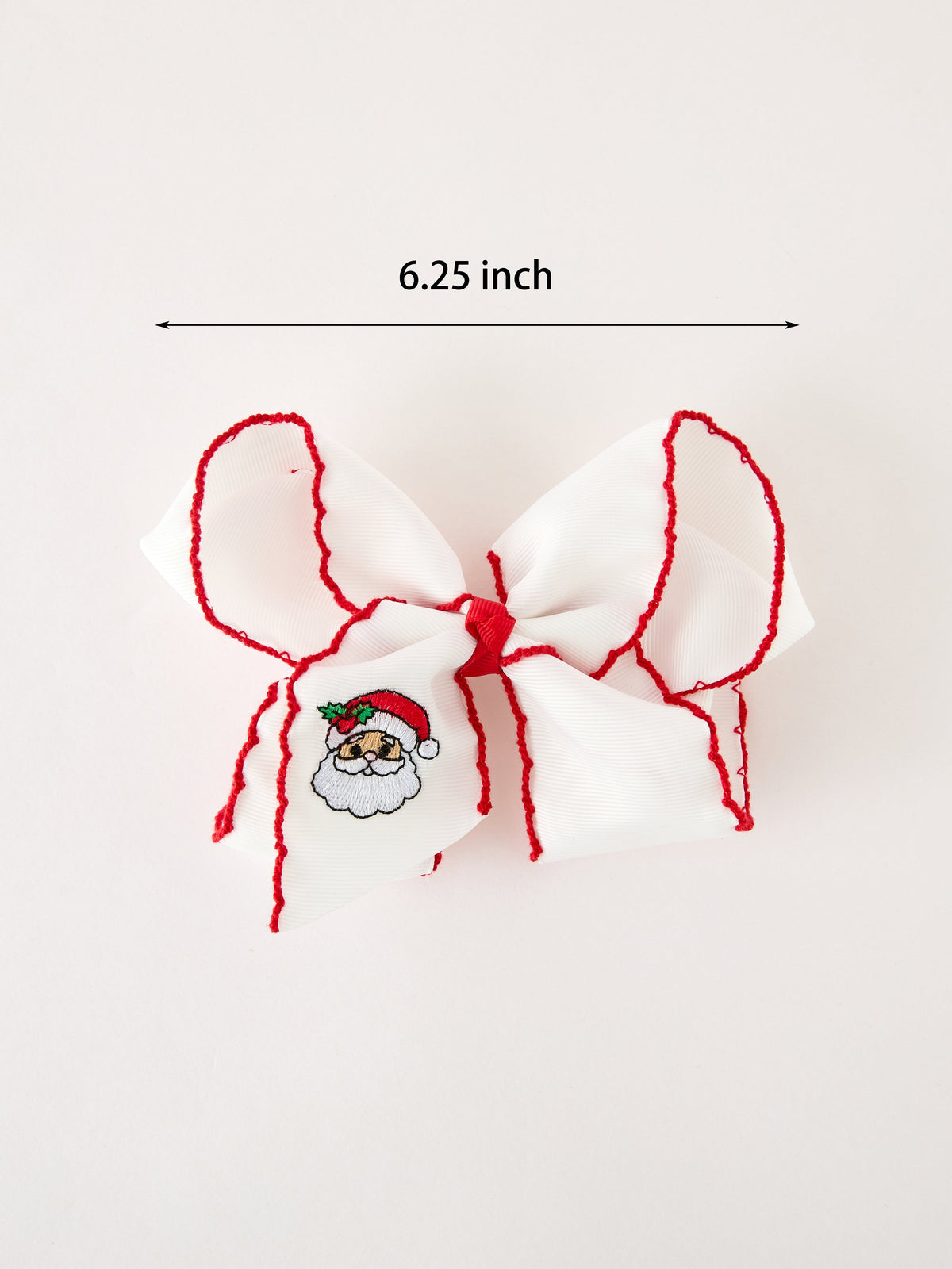 Girls' Christmas Santa Embroidered 6.25" Hair Bow – White/Pink