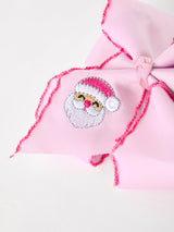 Girls' Christmas Santa Embroidered 6.25" Hair Bow – White/Pink