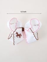 Western Horse Embroidery Ruffle Edge Girls Hairpin 4/6.25 Inches