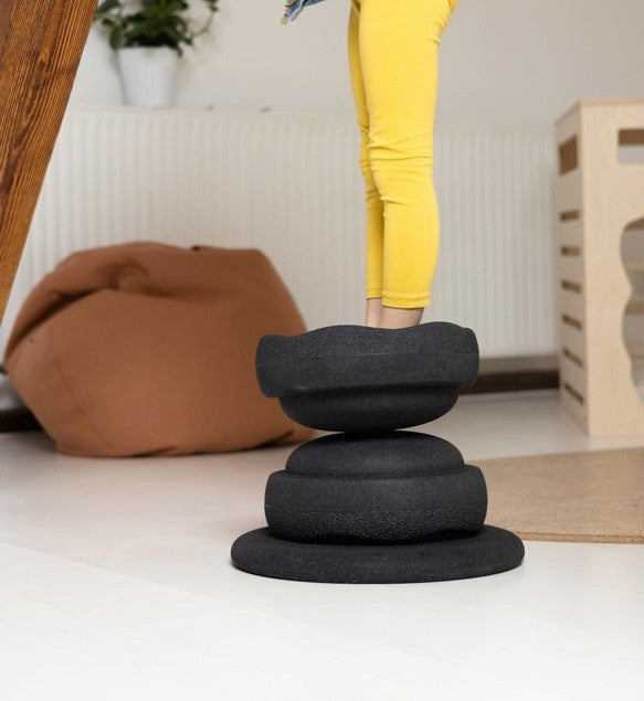 Three Little Tots Rainbow River Crossing Stone Children's Balance Training Puzzle Toy, in Black Wood Surf Balance Board
