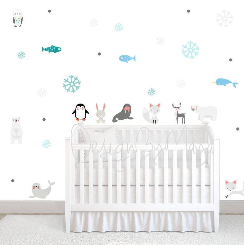 Three Little Tots Arctic Penguin and Friends - Fabric Nursery Wall Art Decals, additional product photo