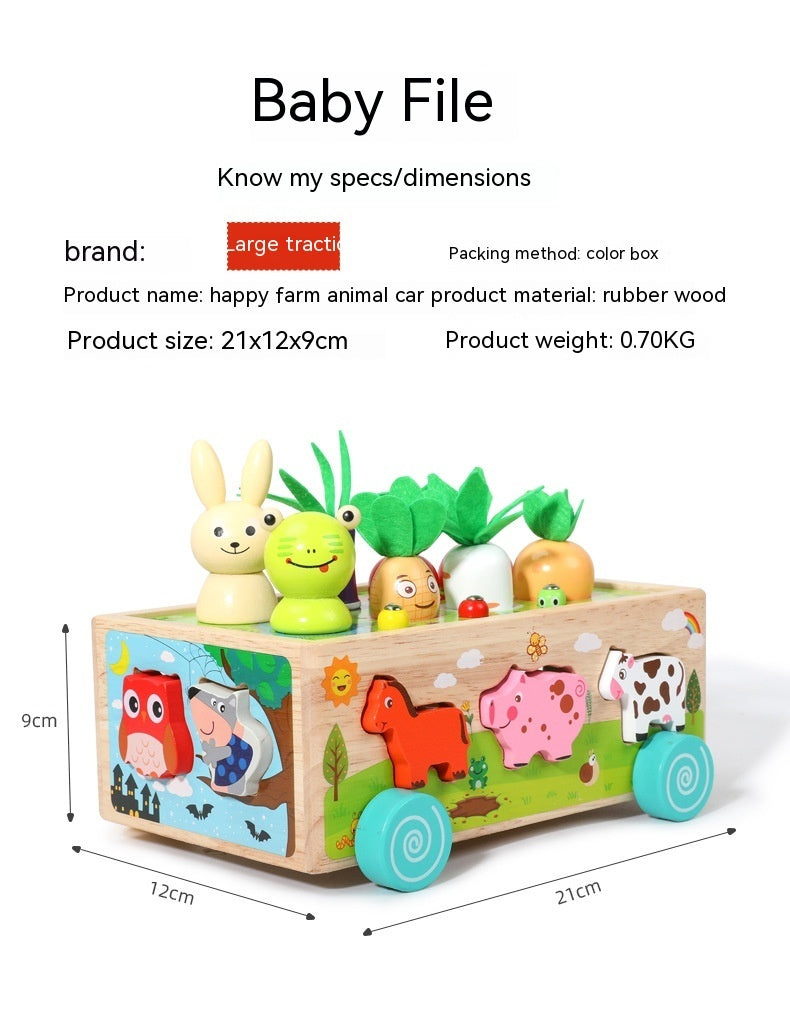 Three Little Tots Wooden Farm Animal Car Pulling Radishes Bug Catching Educational Toy, additional product photo