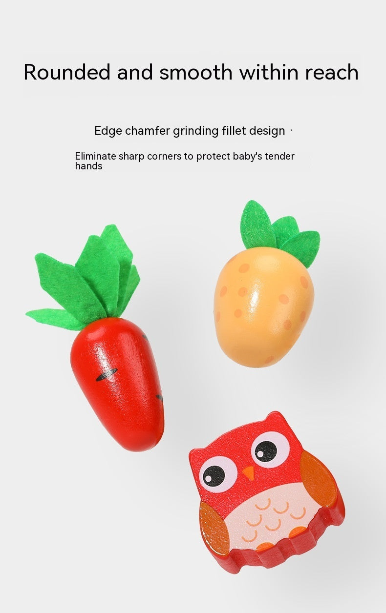 Three Little Tots Wooden Farm Animal Car Pulling Radishes Bug Catching Educational Toy, another angle