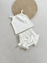 Summer Ribbed Tank Top and Ruffle Short Set