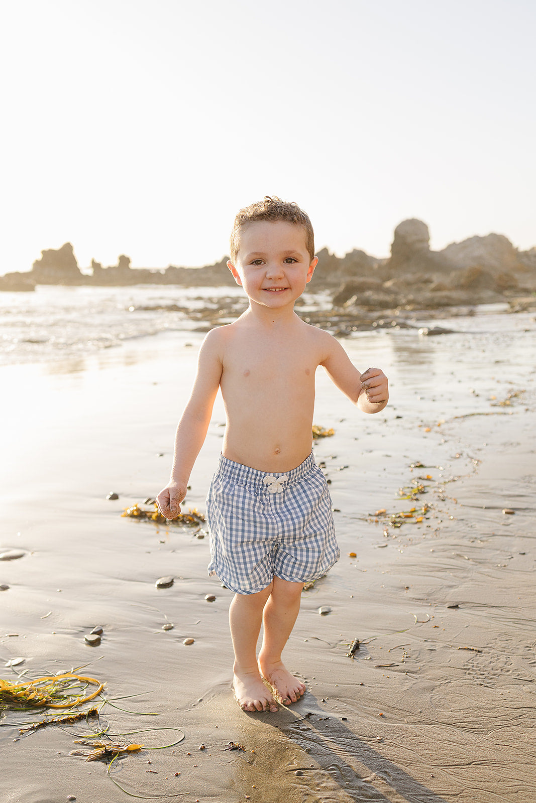 Three Little Tots Light Blue Gingham Swim Shorts, additional product photo