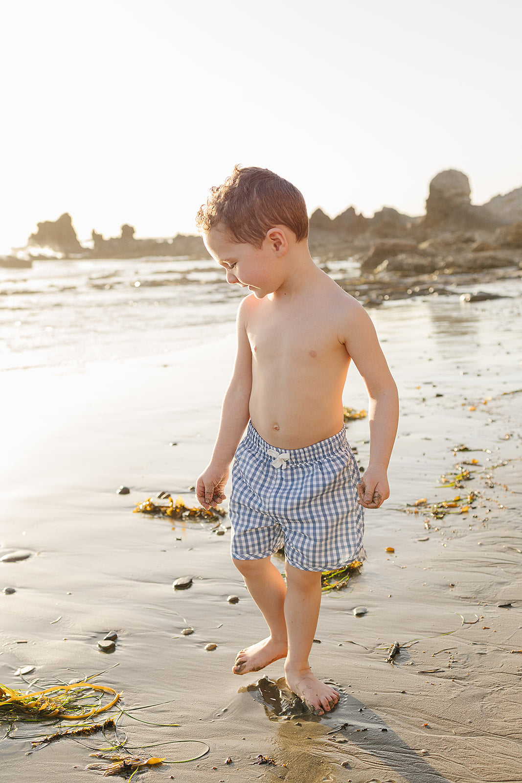 Three Little Tots Light Blue Gingham Swim Shorts, additional view