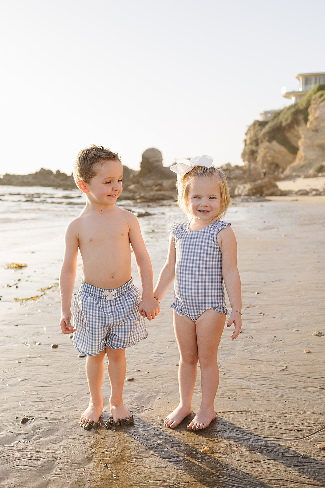 Three Little Tots Light Blue Gingham Swim Shorts, extra product detail